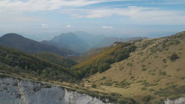 Limestone Cliffs of Trois Becs In Drome, France - aerial drone shot