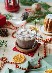 Christmas morning concept with cacao and holiday decoration