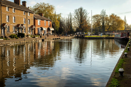 Canal River Day View In Stoke Bruerne England Uk