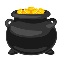 Saint Patricks Day illustration. Pot with gold coins.