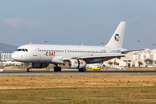 DAT Danish Air Transport Airbus A320 airplane Faro airport in Portugal