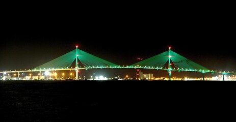 Constitution Bridge over the Bay of Cadiz - Spain by night - obrazy, fototapety, plakaty