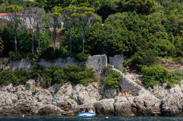 Adriatic coast in Croatia near Dubrovnik, Beach view from the sea