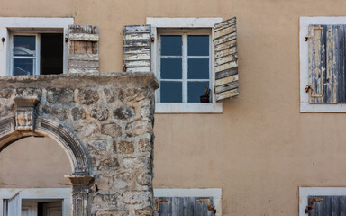 Buildings of Old town Budva, Montenegro: medieval city, ancient walls and red tiled roof, beautiful view