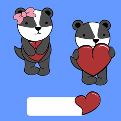 cute badger character cartoon holding valentine heart  collection illustration in vector format