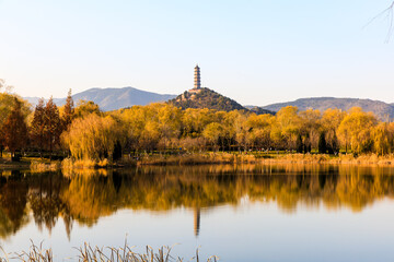 China Beijing Summer Palace misty lake and tree view © Wei