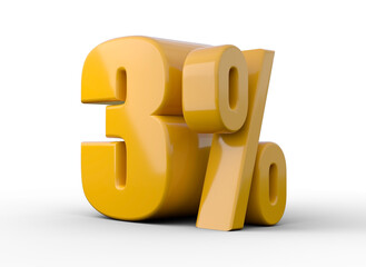 3% 3d illustration. Orange three percent special Offer on white background