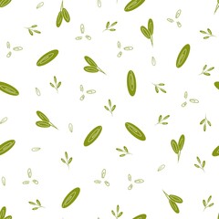 Seamless pattern of green leaves and twigs