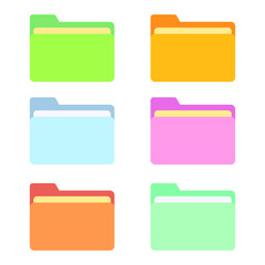 Set of four folder icon for search design. Yellow folder with magnifying glass. Open / Close folder. Flat vector illustration
