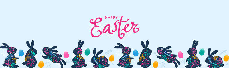 Happy Easter greeting banner or postcard with hand lettering.
