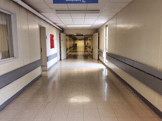 hospital corridor people in queue waiting in an office