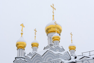 Domes of the Transfiguration Church in Nizhny Novgorod in winter