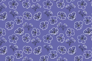 Printed roller blinds Very peri Blooming sakura seamless pattern Color of the year