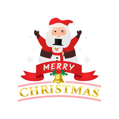 Christmas lettering with cartoon santa claus and snowman design