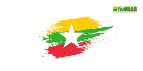 Grunge Myanmar flag vector illustration. Myanmar Independence day template design.
