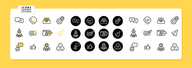 Support customer icon set. Online support, helpline, technical operator. Vector line icon for Business and Advertising