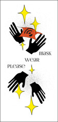 Fototapeta premium stickers for shops, warning wear mask and gloves, wash hands