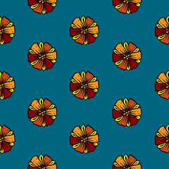 Original vector seamless pattern of vintage-style flowers on a blue background. A design element.