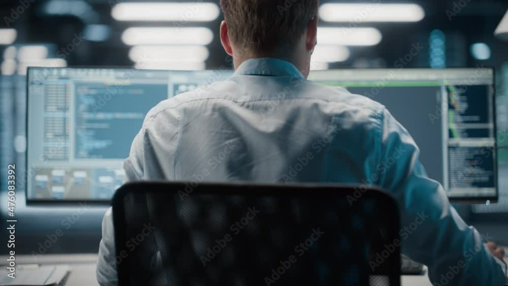 Leinwandbilder Data Center Server: System Administrator Working on Computer. Data Warehouse Developer. Technical Support Scientist. Cloud Solution Infrastructure Architect. Virtualization Reliability Engineer