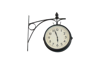 old wall clock over a white wallisolated on white background
