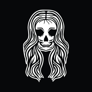 skull lady,hand drawn illustrations. for the design of clothes, jackets, posters, stickers, souvenirs etc.