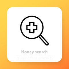 Fototapeta premium Search a hospital icon. Hospital geolocation. Way to the hospital. Emergency call. Vector line icon for Business and Advertising