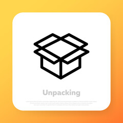 Unpacking package icon. Online shopping. Order delivery. Vector line icon for Business and Advertising