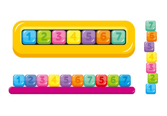 multicolored learning cubes with numbers on a white background