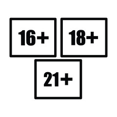 Icon 16+ , 18+ , 21+ Set Vector Illustration