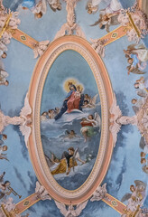 Carmelite church in Mdina Malta with beautiful paintings in the ceiling. - 476086779