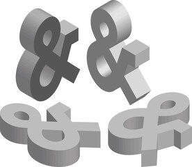 Isometric ampersand symbol. Template for creating logos, emblems, monograms. Black and white