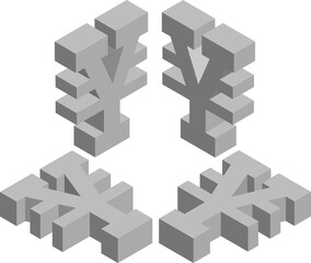 Isometric yen symbol. Template for creating logos, emblems, monograms. Black and white