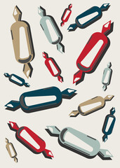 Christmas candies of different colors, a poster or a card for the holidays with sweets 