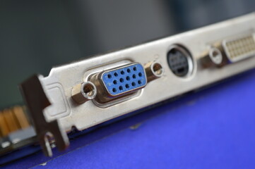 graphics card with blue VGA output for image transfer from computer to monitor