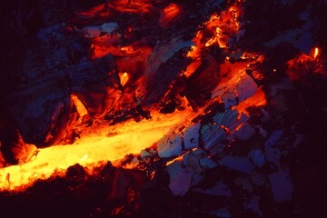 Hot lava in a crack with bokeh effect