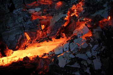Hot lava in a crack with bokeh effect