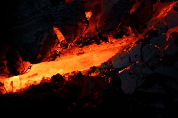 Hot lava in a crack with bokeh effect