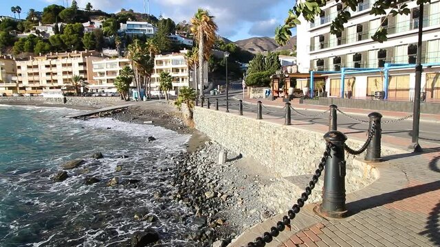 Video of the tropical coast of the Mediterranean Sea, in Almu&ntilde;ecar, Granada, Andalusia, Spain