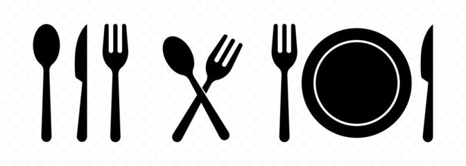 Table set icon. Fork, plate, knife and spoon. Table etiquette. Vector line icon for Business and Advertising - obrazy, fototapety, plakaty