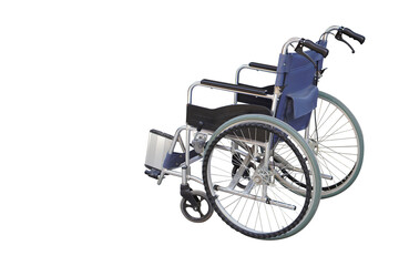 Fototapeta na wymiar black and blue Wheel chair on white background, object, transpotation, comfortable, copy space