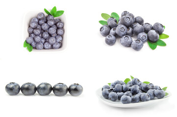 Collage of blue berry close-up on white