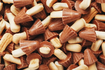 Mushroom cookies in chocolate glaze as a texture.