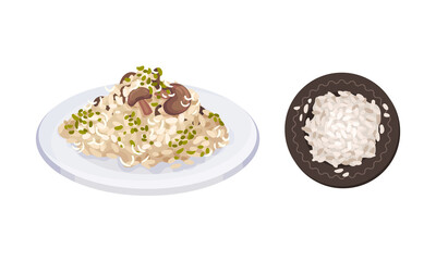 Risotto rerved on plate, Italian cuisine dish vector illustration