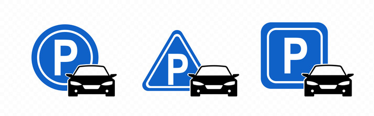 Parking sign set. Place for your car concept. Vector line icon for Business and Advertising