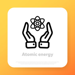 Atom icon. Electrons, protons and neutrons. Vector line icon for Business and Advertising