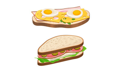 Sandwiches set. Wheaten bread with various ingredients vector illustration