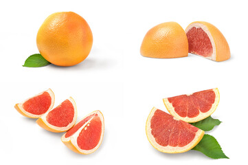 Collage of grapefruit isolated on a white background cutout