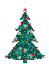 Green fir tree with red star on white background.