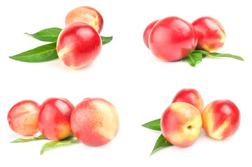 Set of ripe peaches on a white background cutout