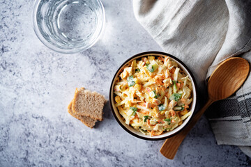 Coleslaw, cabbage cucumber corn carrot salad with greek yogurt dressing in a bowl